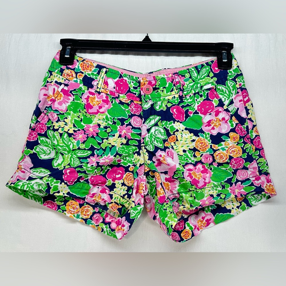 Lilly Pulitzer Shorts Floral Navy Green Pink 5" Inseam Womens Size 0